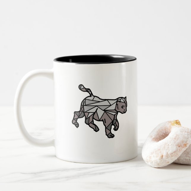 Geometrische Katze im Trend Zweifarbige Tasse (Mit Donut)