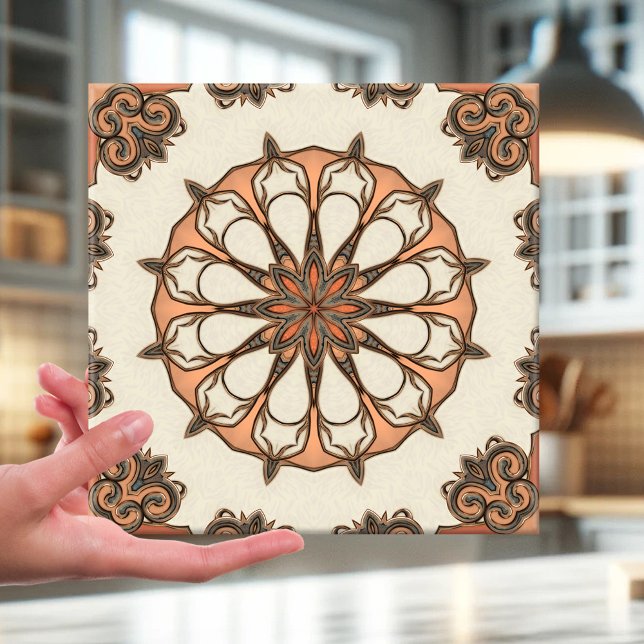 Geometrische Keramik im italienischen Stil Fliese (Tile featuring an abstract floral geometric pattern inspired by Italian Mediterranean art )