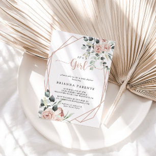 Geometrische klassische rosa Rose Es ist ein Mädch Einladung