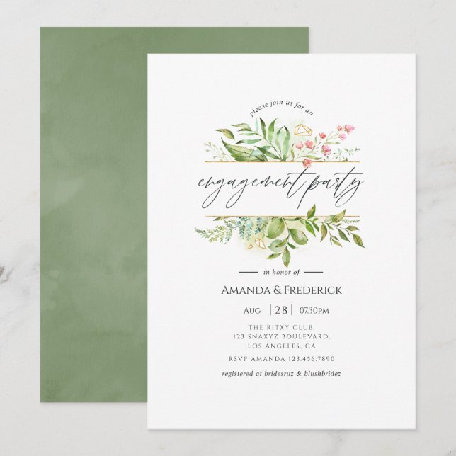 Geometrische Kristallgrün-Engagement-Partei Einladung (Vorne/Hinten)