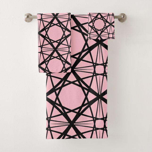 Geometrische Kunst in Schwarz und Rosa Badhandtuch Set (Insitu)