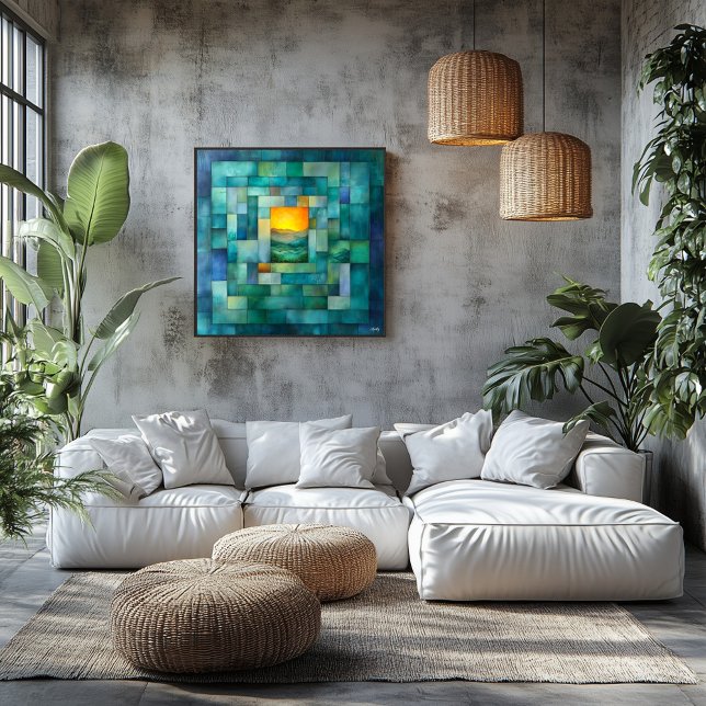 Geometrische Landschaftskunst - Aquamarine und gol Poster (Von Creator hochgeladen)