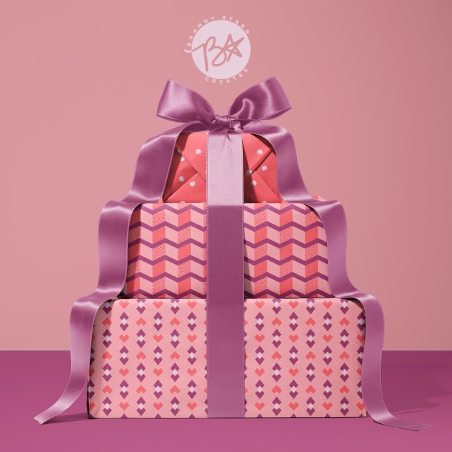 geometrische Liebe, Punkte und Zickzack Streifen Geschenkpapier Set (Von Creator hochgeladen)