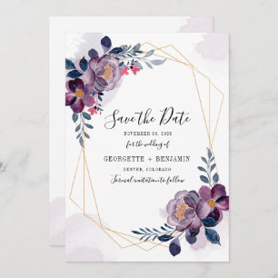 Geometrische Lila Blumenschrift Botanische Hochzei Save The Date