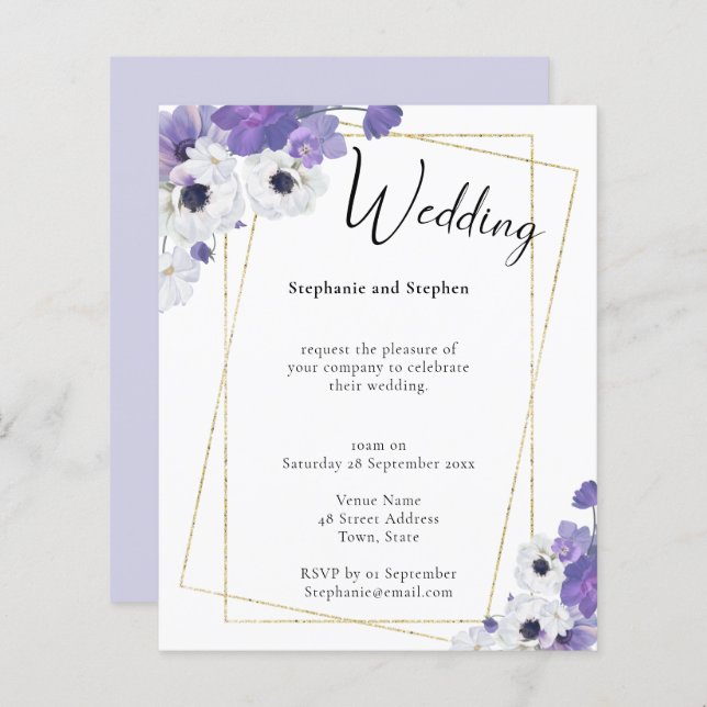 Geometrische Lila Blumenzelleneinladung (Vorne/Hinten)