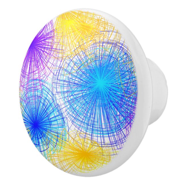 Geometrische Lila-gelbe Blauspiralen Keramikknauf (Rechts)