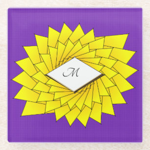 Geometrische Lila-Star-Blume für Gold Monogram Glasuntersetzer