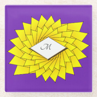 Geometrische Lila-Star-Blume für Gold Monogram Glasuntersetzer