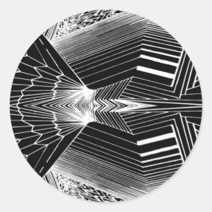 Geometrische Linie Kunst schwarzer u. weißer Runder Aufkleber
