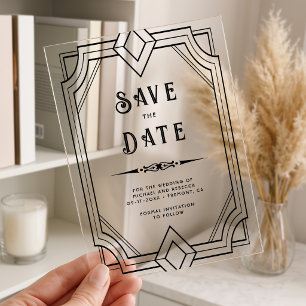 Geometrische Linien Art Deco Hochzeit Termin vorme Acryleinladungen