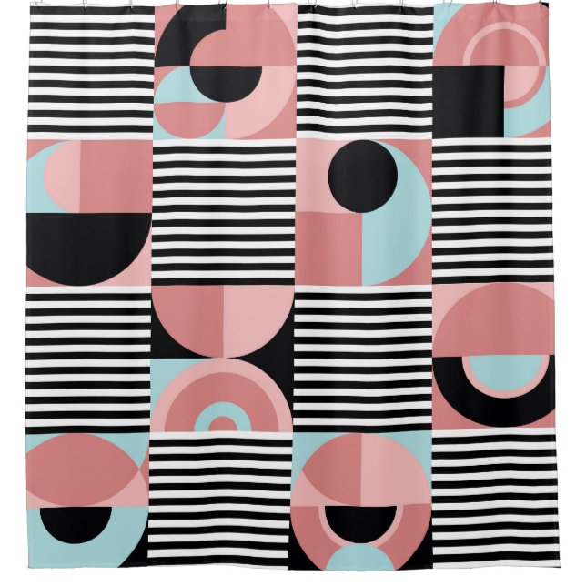 Geometrische Linien, farbenfrohe Formen Mosaik. Duschvorhang (Vorderseite)