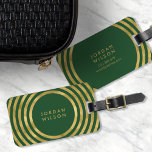 Geometrische Linien für elegante Green & Imitate G Gepäckanhänger<br><div class="desc">Reisen Sie stilvoll mit diesem eleganten Gepäckanhänger mit einem modernen Imitat goldenen geometrischen Kreismustern vor einem grünen Hintergrund. Personalisieren Sie dieses Tag mit Ihren Informationen und für weitere Optionen, wie zum Beispiel den Schriftart zu ändern und seine Größe klicken Sie auf die Schaltfläche "Anpassen". *Bitte beachten Sie, dass das Zazzle-Wasserzeichen,...</div>