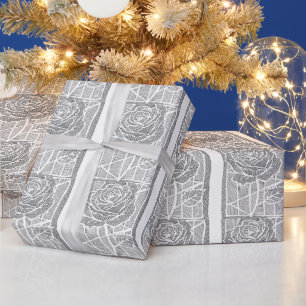 Geometrische Linienkunst-Rosen-Botanik-Verpackungs Geschenkpapier