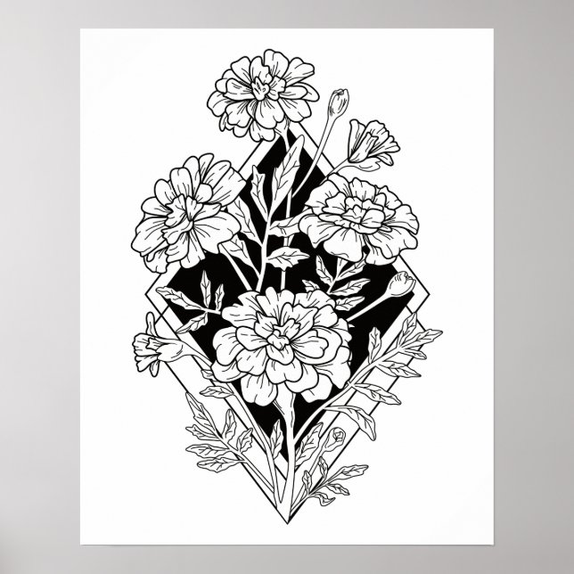 Geometrische Marigold-Blume Poster (Vorne)