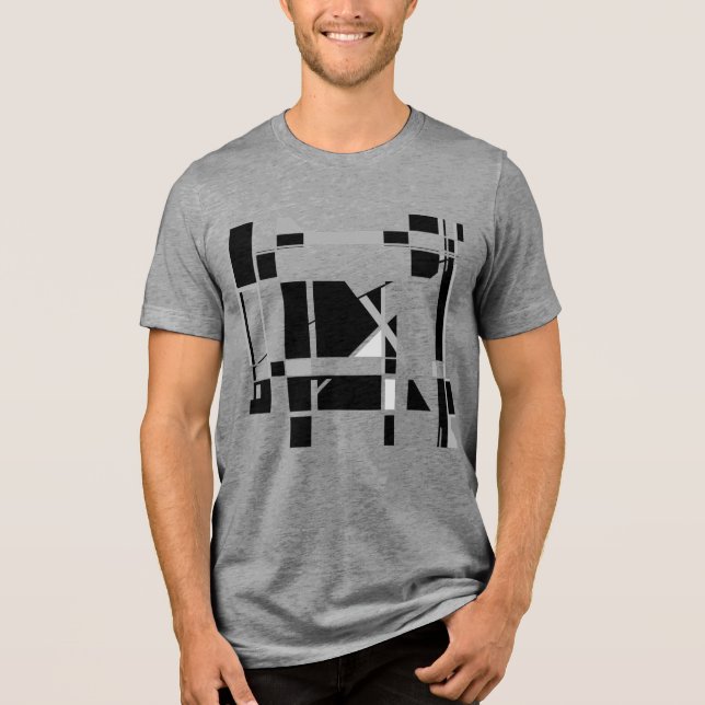 Geometrische MCM-inspiriert, graue Schwarz-weiße G Tri-Blend Shirt (Vorderseite)