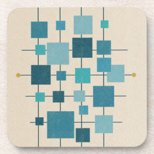 Geometrische MCM-Quadrate - blau Getränkeuntersetzer
