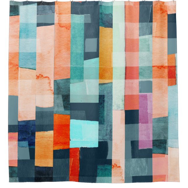 Geometrische mehrfarbige Streifen, trendige Muster Duschvorhang (Vorderseite)