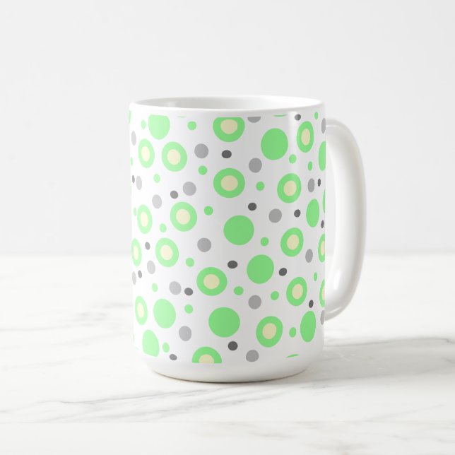 Geometrische Minze Grüne Creme Graue Polka Dots Kaffeetasse (VorderseiteRechts)