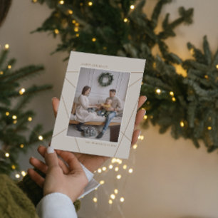 Geometrische Mocha-Beige Frohe Feiertage Familienf Feiertagskarte