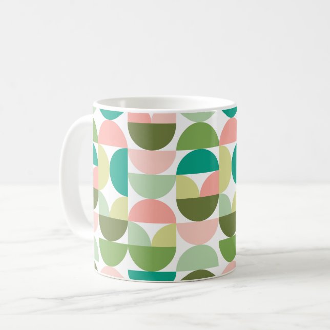 Geometrische Mod-Grün- und Peach-Tasse Kaffeetasse (Vorderseite Links)