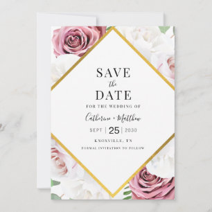 Geometrische, moderne Blumenfarbe, rosa Typografie Save The Date