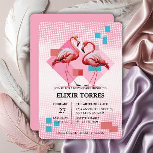 Geometrische moderne Flamingo Kinderdusche Einladung