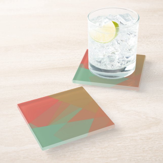 Geometrische moderne Retro-Farben #28 Glasuntersetzer (Schrägansicht)