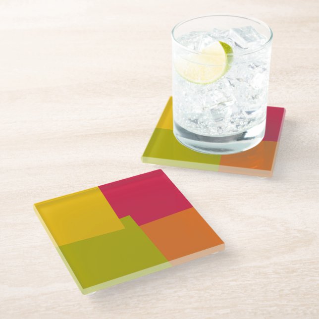 Geometrische moderne Retro-Farben #2 Glasuntersetzer (Schrägansicht)
