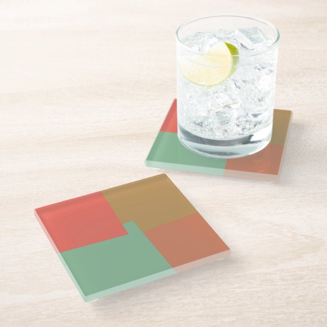 Geometrische moderne Retro-Farben #8 Glasuntersetzer (Schrägansicht)