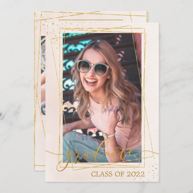 Geometrische moderne Rosa-Abschluss-Fotos Ankündigung (Vorne/Hinten)