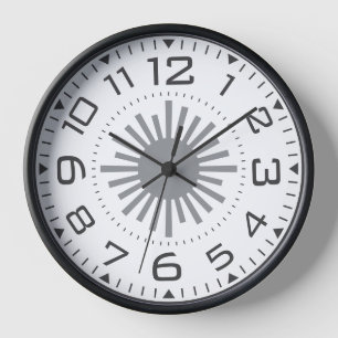 Geometrische moderne schwarz-weiße Sunburst Zahlen Uhr