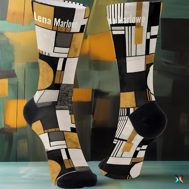 Geometrische Modernist in Schwarz und Gold individ Socken (Von Creator hochgeladen)