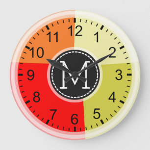 Geometrische monogram-moderne Retro-Farben #3 Große Wanduhr