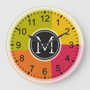 Geometrische monogramm moderne Retro-Farben Große Wanduhr