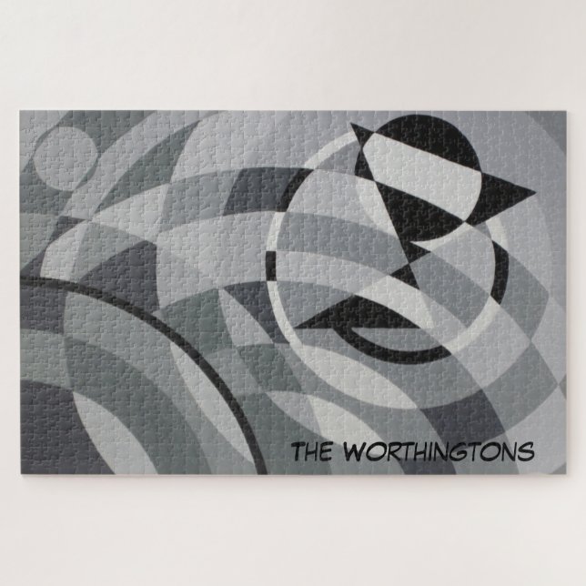 Geometrische Monogrammnamen Schwarze und weiße Kre Puzzle (Horizontal)