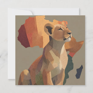 Geometrische Mosaiklioness mit stilisierter Afrika Feiertagskarte