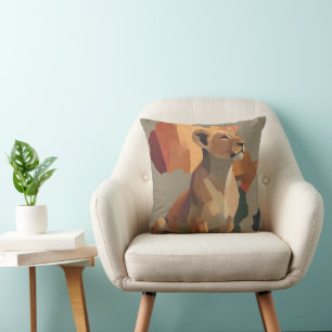 Geometrische Mosaiklioness mit stilisierter Afrika Kissen