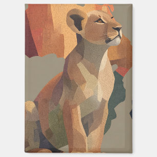 Geometrische Mosaiklioness mit stilisierter Afrika Magnet