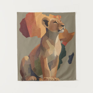 Geometrische Mosaiklioness mit stilisierter Afrika Wandteppich