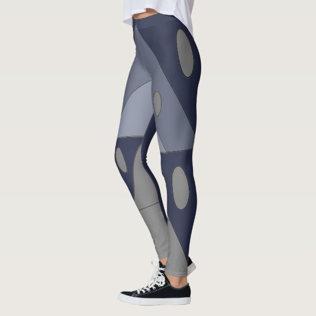 Geometrische Muster Dreiecke Ovale Blau Grau Funny Leggings (Links)