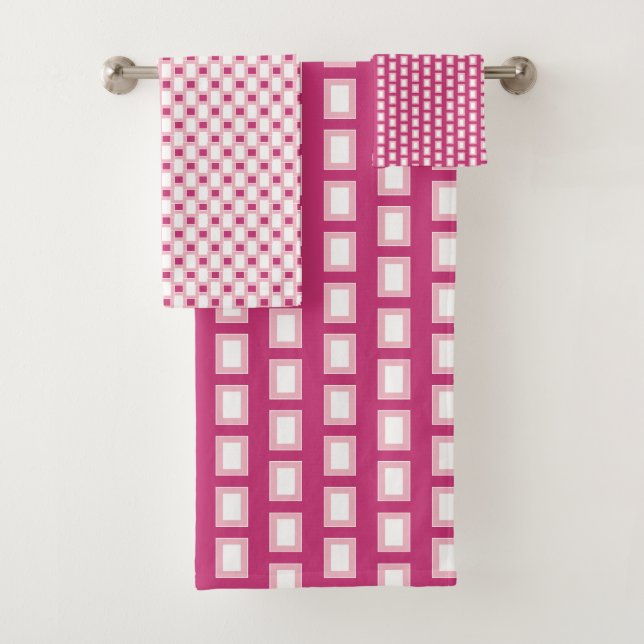 Geometrische Muster in Hot Pink Streifen Badhandtuch Set (Insitu)