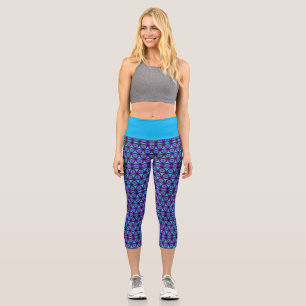 Geometrische Muster Kreisel Dreiecke Lila & blau Capri Leggings