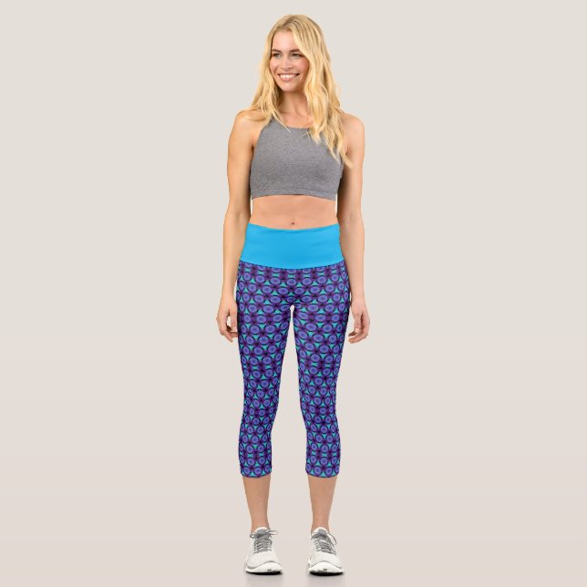 Geometrische Muster Kreisel Dreiecke Lila & blau Capri Leggings (Vorderseite)