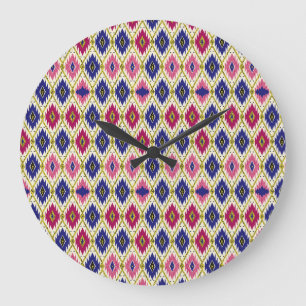 Geometrische Muster: Traditionelle Textilillustrat Große Wanduhr