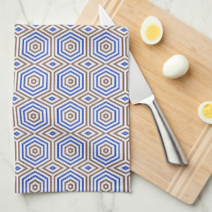 Geometrische Musterfiguren Retro Braun Blau Geschirrtuch