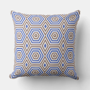 Geometrische Musterfiguren Retro Braun Blau Kissen