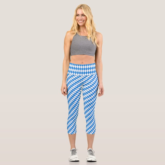 Geometrische nahtlose blaue Kuben Capri Leggings (Vorderseite)