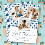 Geometrische Navy Blauer Sterne des Fotos David Ha Feiertagskarte<br><div class="desc">Diese moderne Hanukkah-Karte verfügt über 3 Sofortkollagen aus Foto auf einem Hintergrund geometrischer Sternenmuster. Der Gruß ist eine Mix-Typografie eines trendigen Handschrift-Skripts und einfachen Sans Serif Text. Der "Happy Hanukkah"-Gruß und der Hintergrund können in jede Farbe Ihrer Wahl geändert werden. Entworfen / Original-Kunstwerk von fat*fa*tin. Einfach mit eigener Textnachricht, Name,...</div>