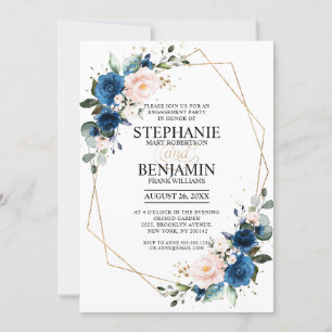 Geometrische Navy Blue Blush Pink Engagement Party Einladung