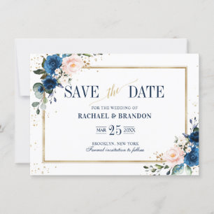 Geometrische Navy Blue Blush Pink Save the Date